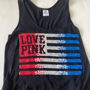 PINK Victoria’s Secret Sequin Flag Tank XS
